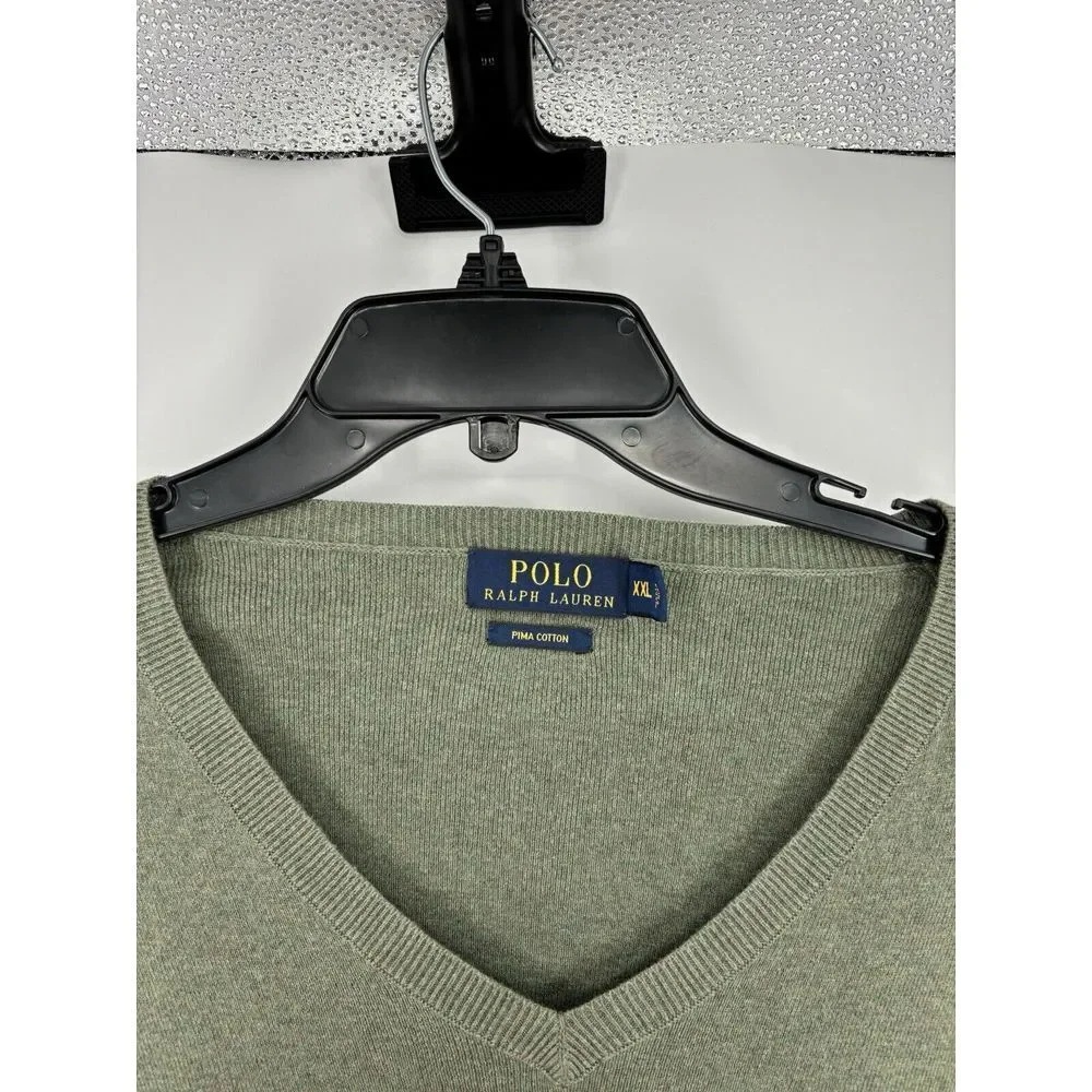 Polo Ralph Lauren‎ 100% Pima Cotton V Neck Sweater Olive Army Green Mens Size XL